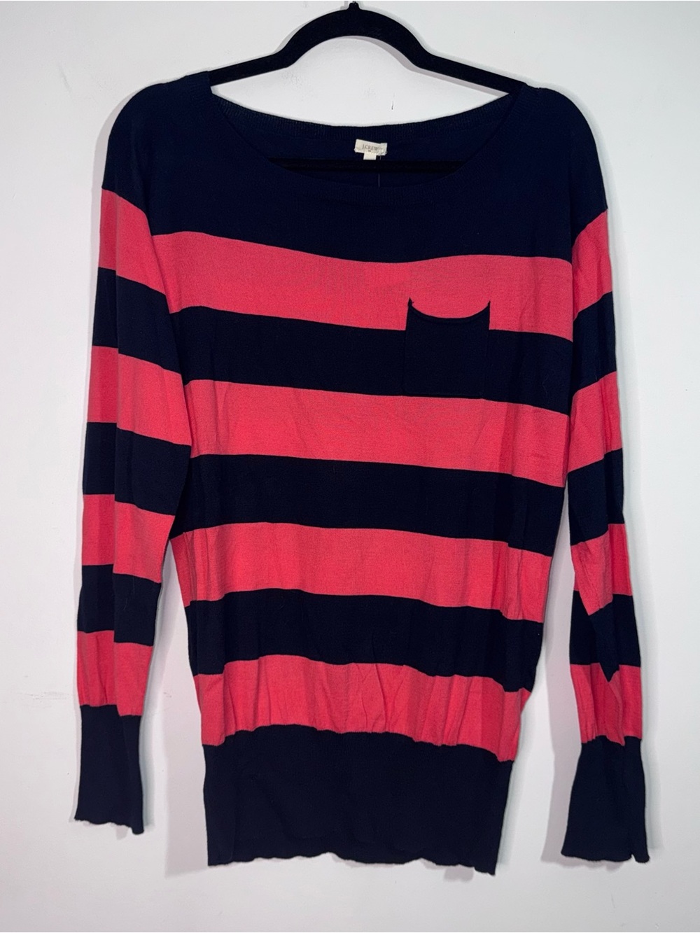 J.Crew Factory Breton Stripe Cotton Sweater Women’s Medium Coastal Preppy Pocket